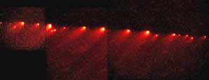 Комета Шумейкеров-Леви 9, которая в 1994 году врезалась в Юпитер, развалившись перед столкновением на множество обломков. Столкновение этой кометы с Землей могло бы привести к гибели человечества