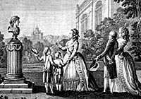 Екатерина II на прогулке с сыном Павлом, невесткой Марией и внуками Александром и Константином (справа)